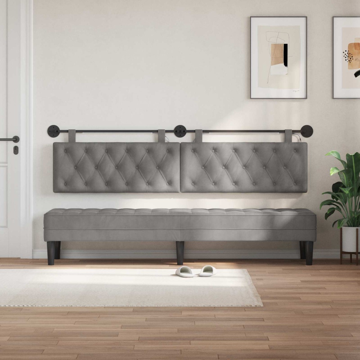 vidaXL Κεφαλάρι κρεβατιού κρεμαστό Με φωτισμό LED Ανοιχτό γκρι Βελούδο