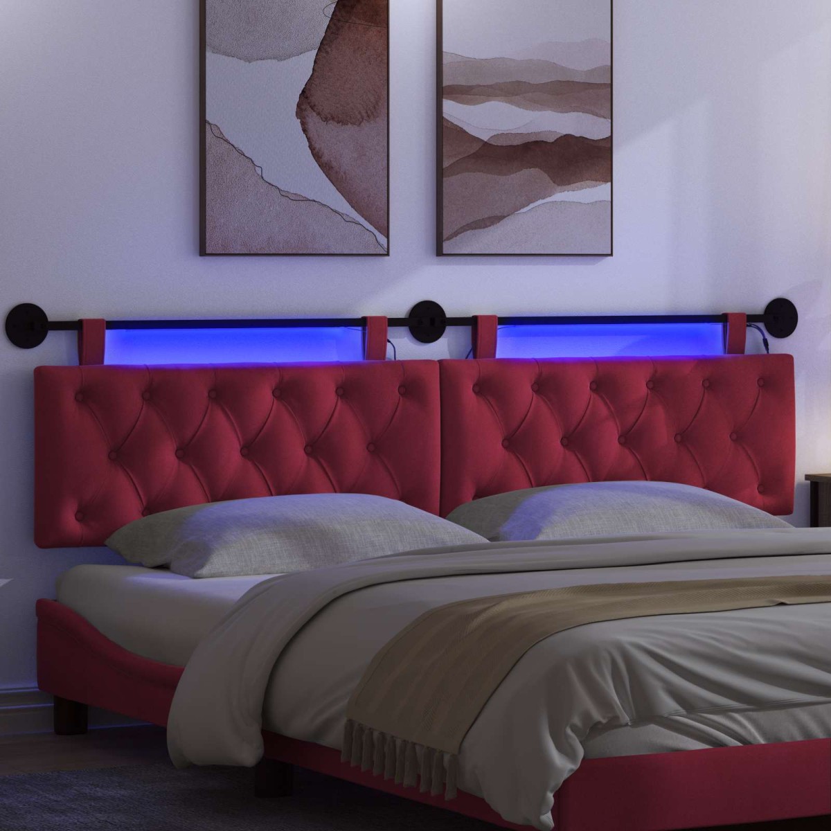 vidaXL Κεφαλάρι κρεβατιού κρεμαστό Με φωτισμό LED Κόκκινο Βελούδο