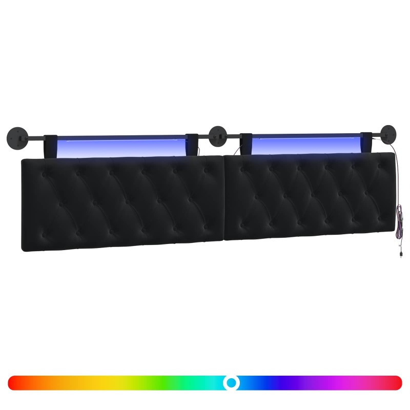 vidaXL Κεφαλάρι κρεβατιού κρεμαστό Με φωτισμό LED Μαύρο Βελούδο