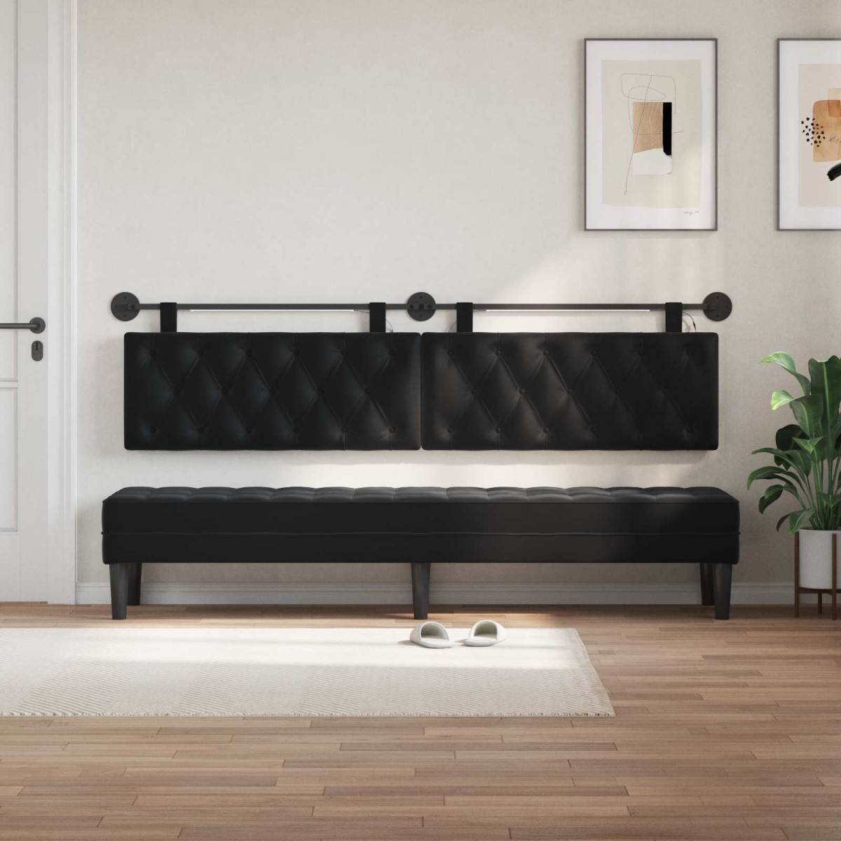 vidaXL Κεφαλάρι κρεβατιού κρεμαστό Με φωτισμό LED Μαύρο Βελούδο