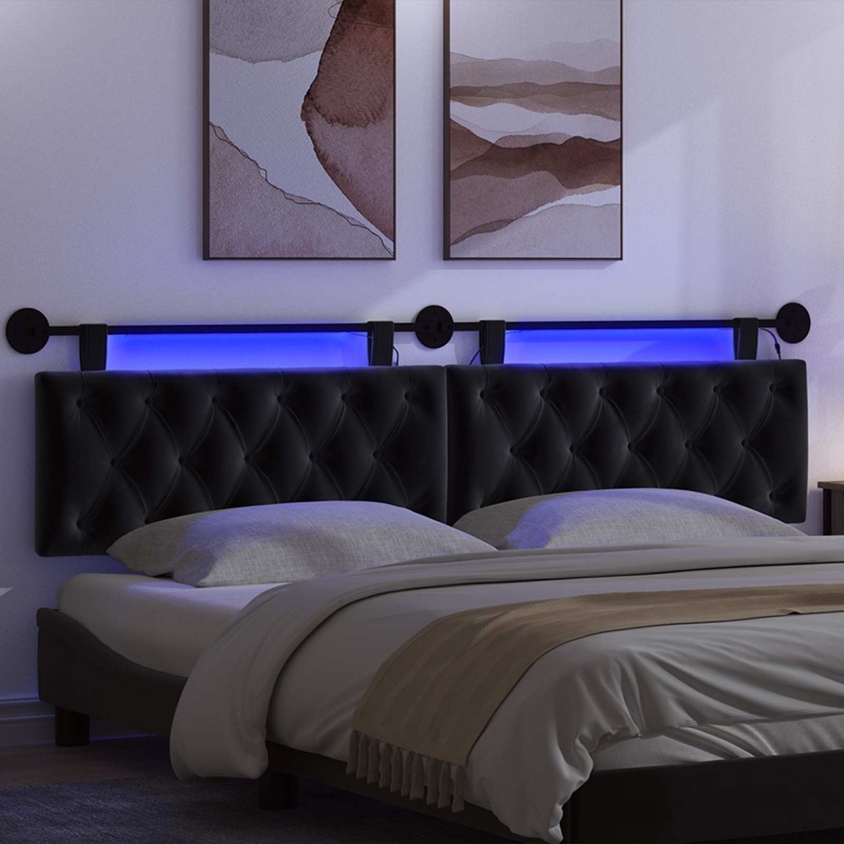 vidaXL Κεφαλάρι κρεβατιού κρεμαστό Με φωτισμό LED Μαύρο Βελούδο