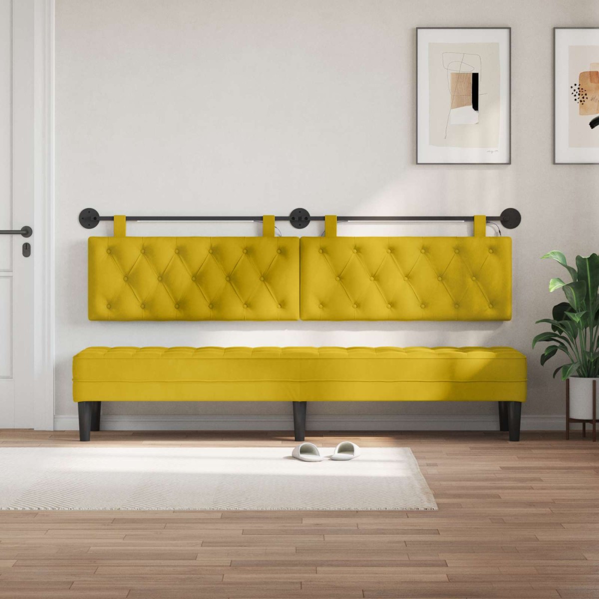 vidaXL Κεφαλάρι κρεβατιού κρεμαστό Με φωτισμό LED Κίτρινο Βελούδο
