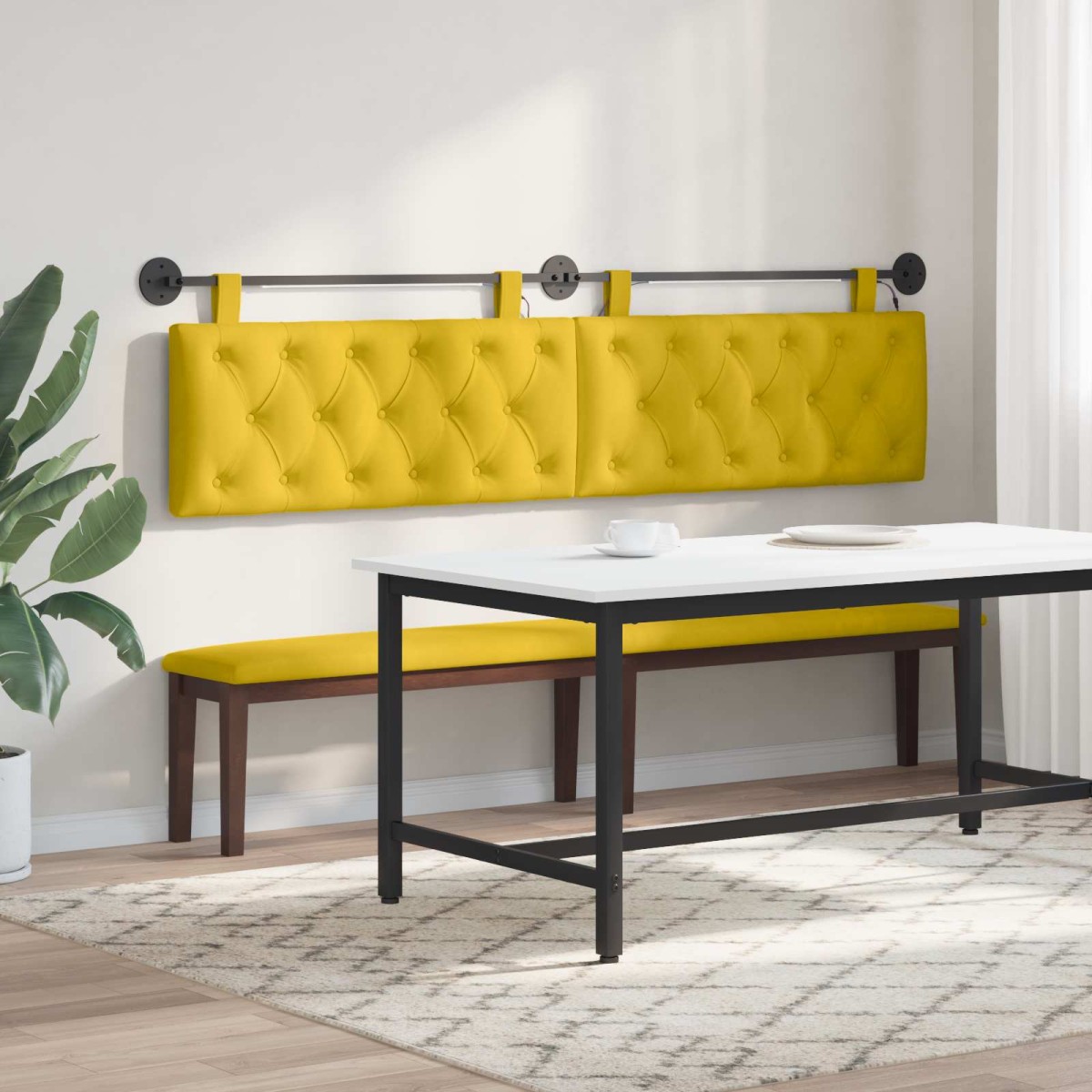 vidaXL Κεφαλάρι κρεβατιού κρεμαστό Με φωτισμό LED Κίτρινο Βελούδο