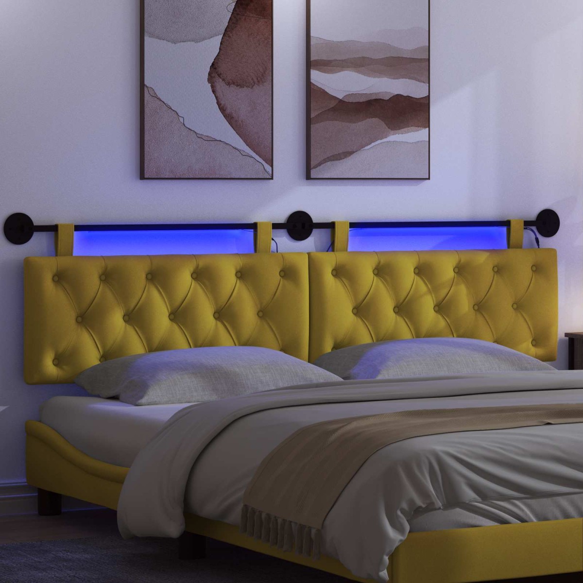 vidaXL Κεφαλάρι κρεβατιού κρεμαστό Με φωτισμό LED Κίτρινο Βελούδο