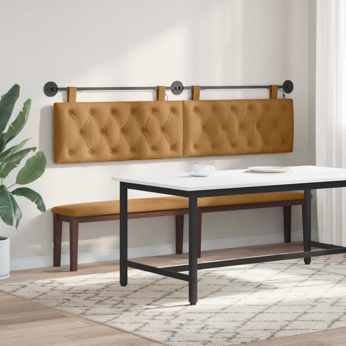 vidaXL Κεφαλάρι κρεβατιού κρεμαστό Με φωτισμό LED Καφέ Βελούδο
