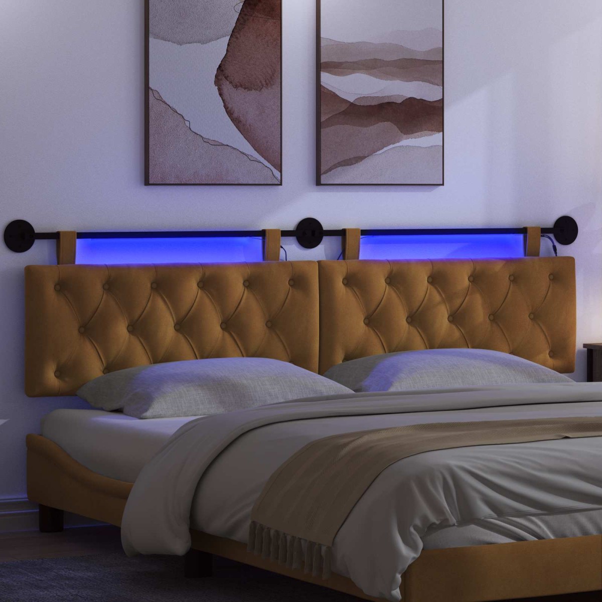 vidaXL Κεφαλάρι κρεβατιού κρεμαστό Με φωτισμό LED Καφέ Βελούδο