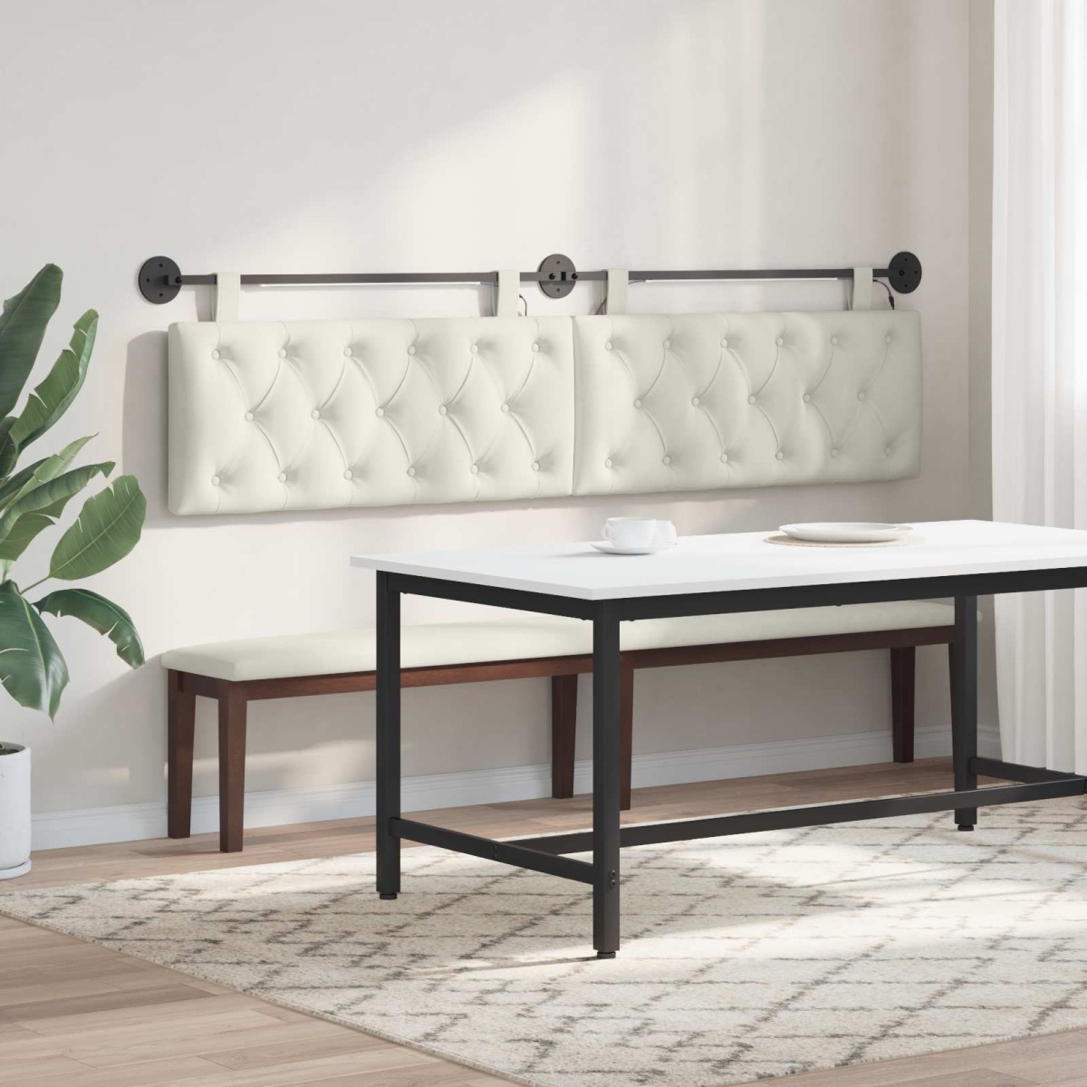 vidaXL Κεφαλάρι κρεβατιού κρεμαστό Με φωτισμό LED Κρεμ Βελούδο