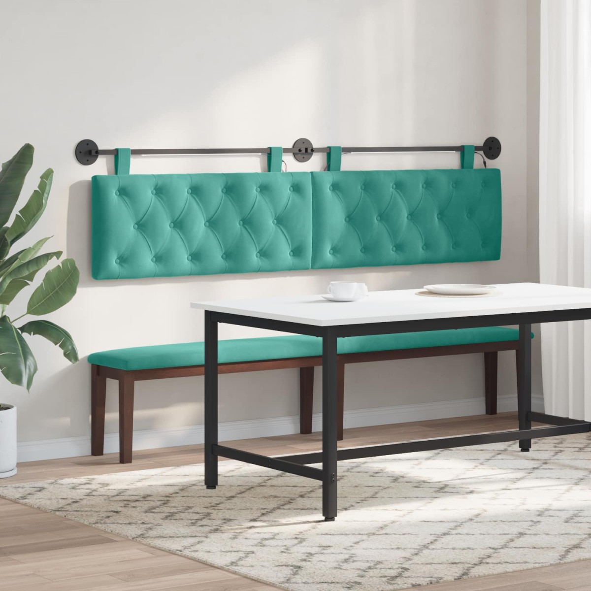 vidaXL Κεφαλάρι κρεβατιού κρεμαστό Με φωτισμό LED Τιρκουάζ Βελούδο