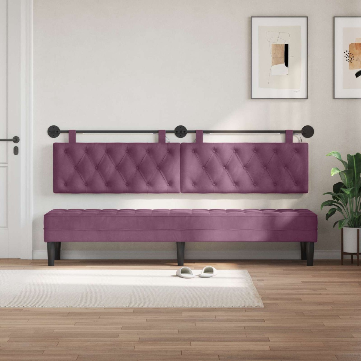 vidaXL Κεφαλάρι κρεβατιού κρεμαστό Με φωτισμό LED Μοβ Βελούδο