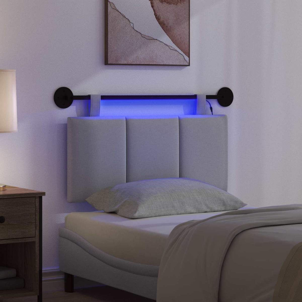 vidaXL Κεφαλάρι κρεβατιού κρεμαστό Με φωτισμό LED Ανοιχτό γκρι Ύφασμα