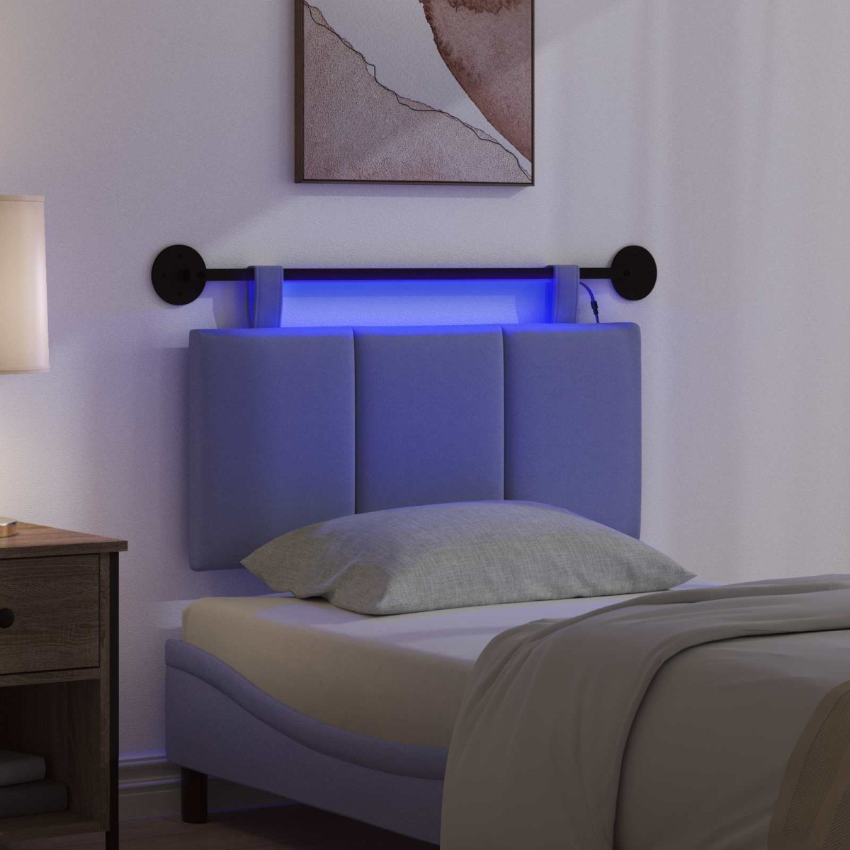 vidaXL Κεφαλάρι κρεβατιού κρεμαστό Με φωτισμό LED Μπλε τζην Ύφασμα