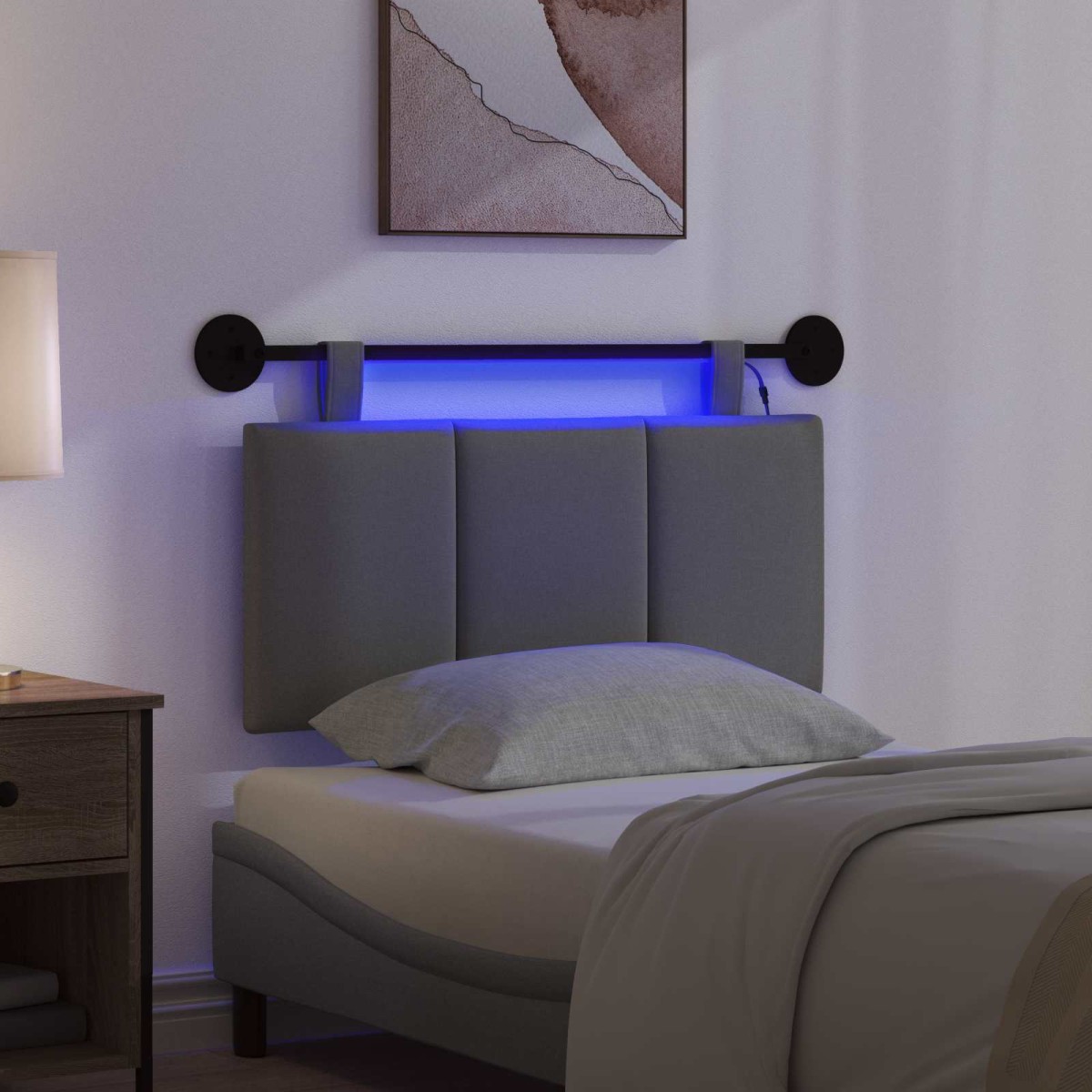 vidaXL Κεφαλάρι κρεβατιού κρεμαστό Με φωτισμό LED Σκούρο Γκρι Ύφασμα