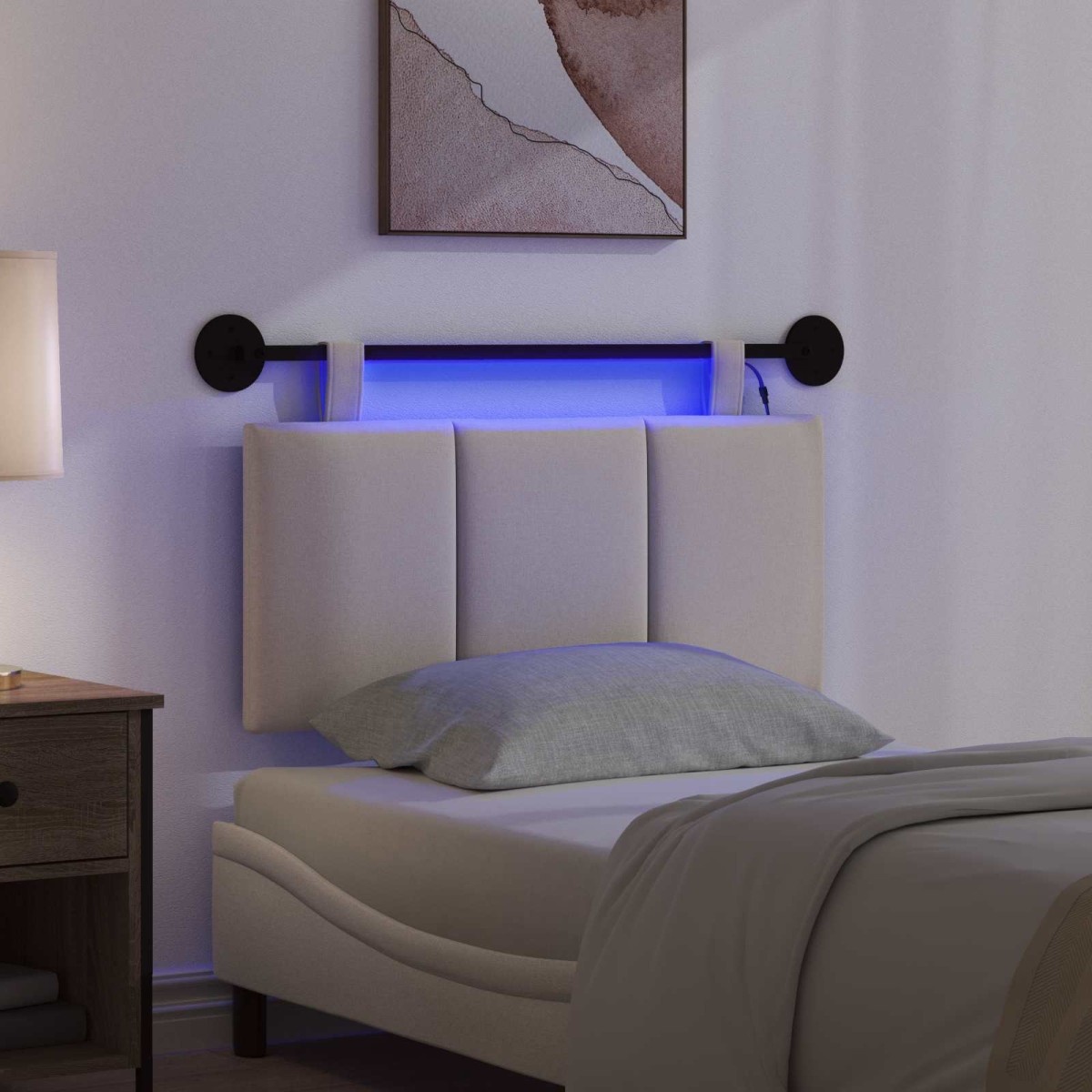 vidaXL Κεφαλάρι κρεβατιού κρεμαστό Με φωτισμό LED Κρεμ Ύφασμα