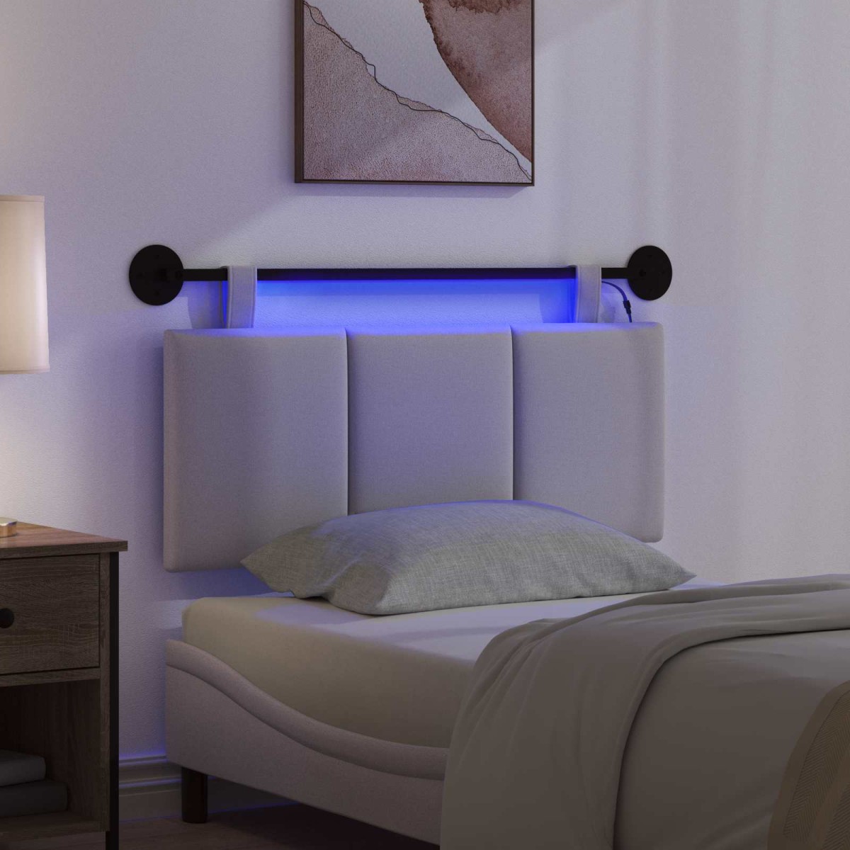 vidaXL Κεφαλάρι κρεβατιού κρεμαστό Με φωτισμό LED Σκίουρος Γκρί Ύφασμα