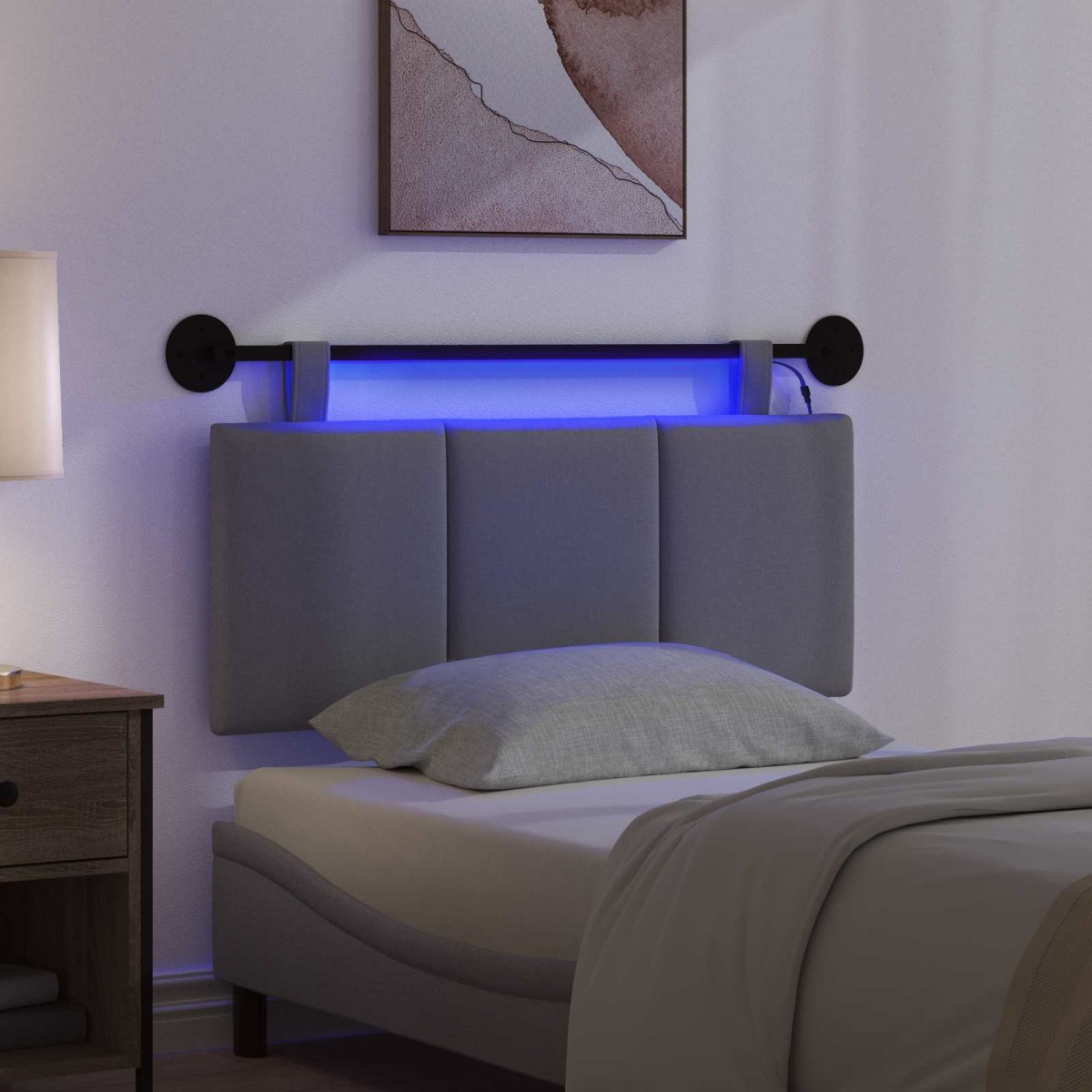 vidaXL Κεφαλάρι κρεβατιού κρεμαστό Με φωτισμό LED Σκούρο Γκρι Ύφασμα