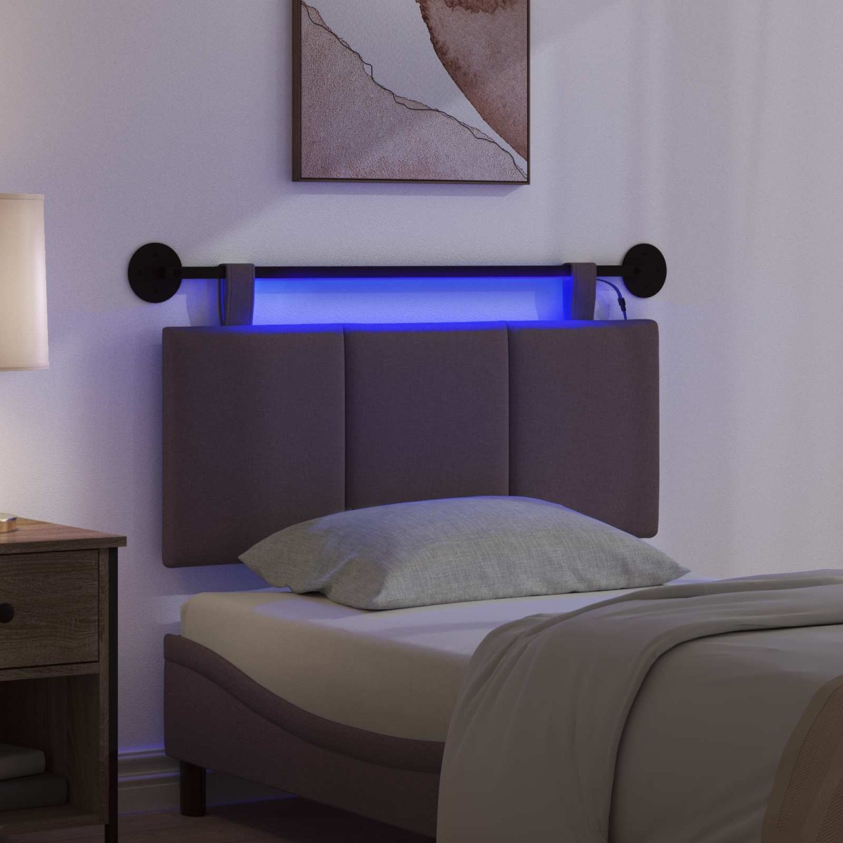 vidaXL Κεφαλάρι κρεβατιού κρεμαστό Με φωτισμό LED Σκούρο Καφέ Ύφασμα
