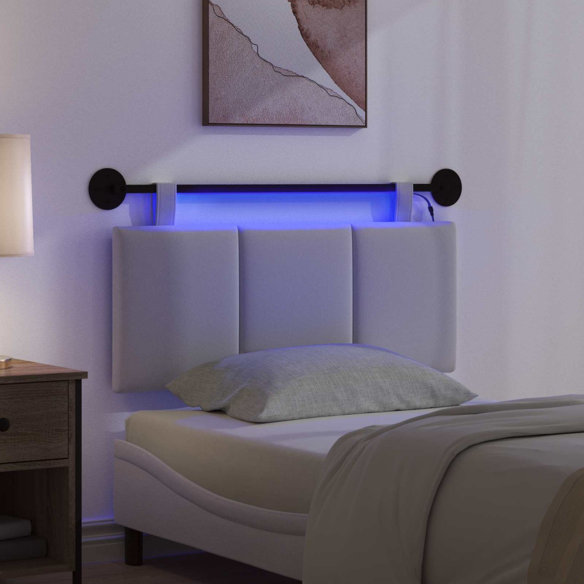 vidaXL Κεφαλάρι κρεβατιού κρεμαστό Με φωτισμό LED Λευκό Ύφασμα