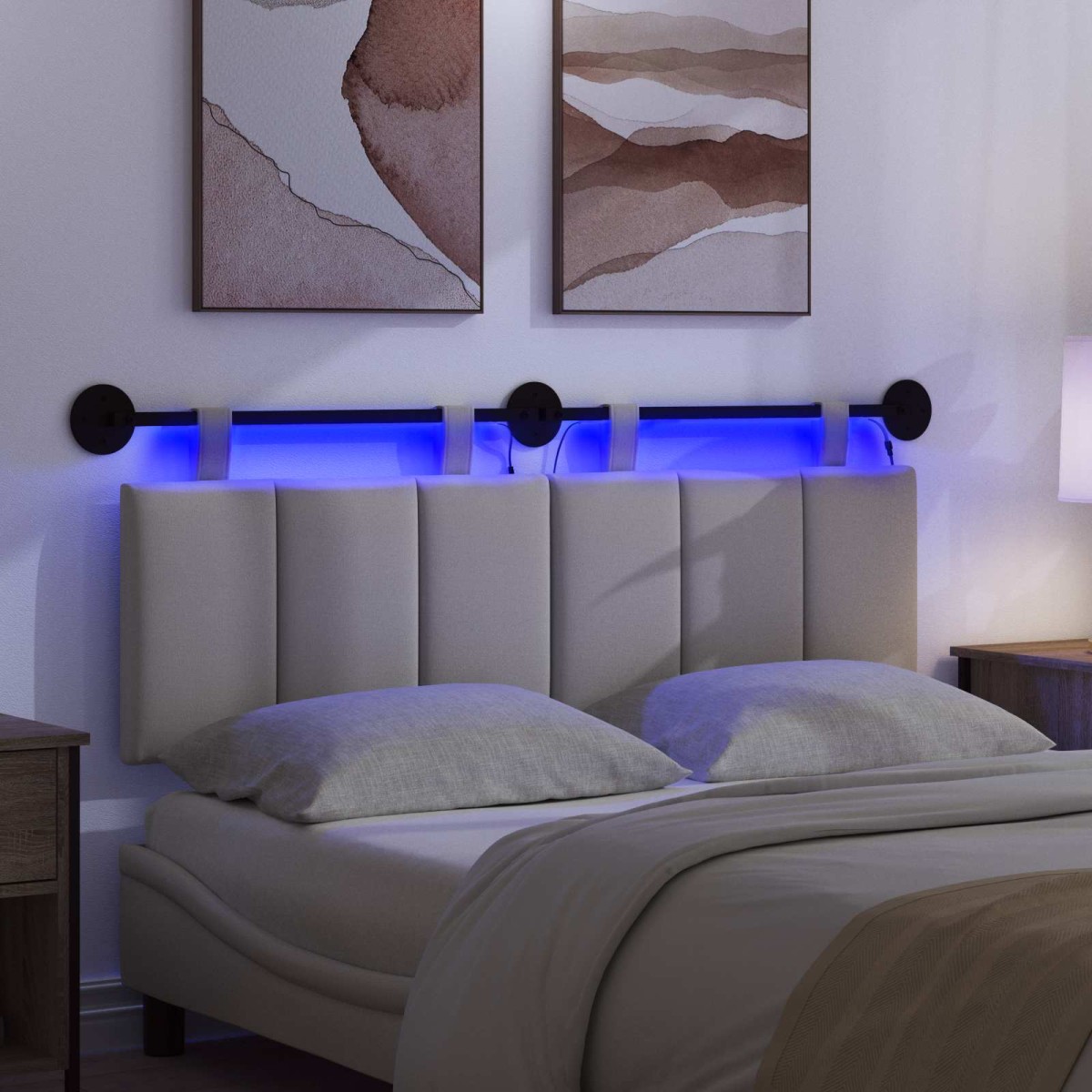 vidaXL Κεφαλάρι κρεβατιού κρεμαστό Με φωτισμό LED Σκίουρος Γκρί Ύφασμα