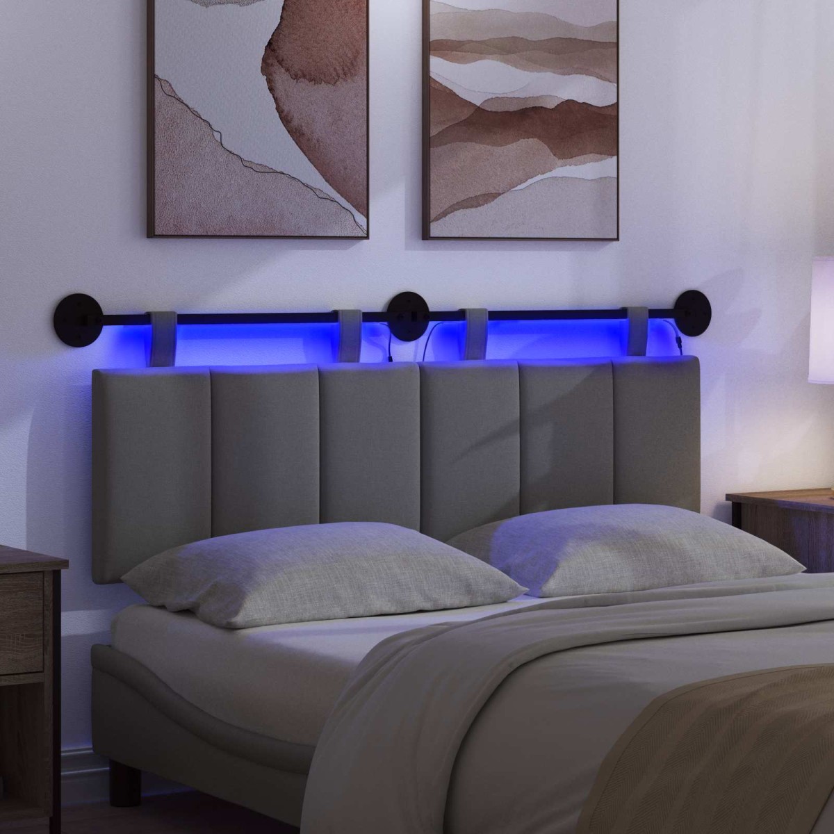 vidaXL Κεφαλάρι κρεβατιού κρεμαστό Με φωτισμό LED Σκούρο Γκρι Ύφασμα