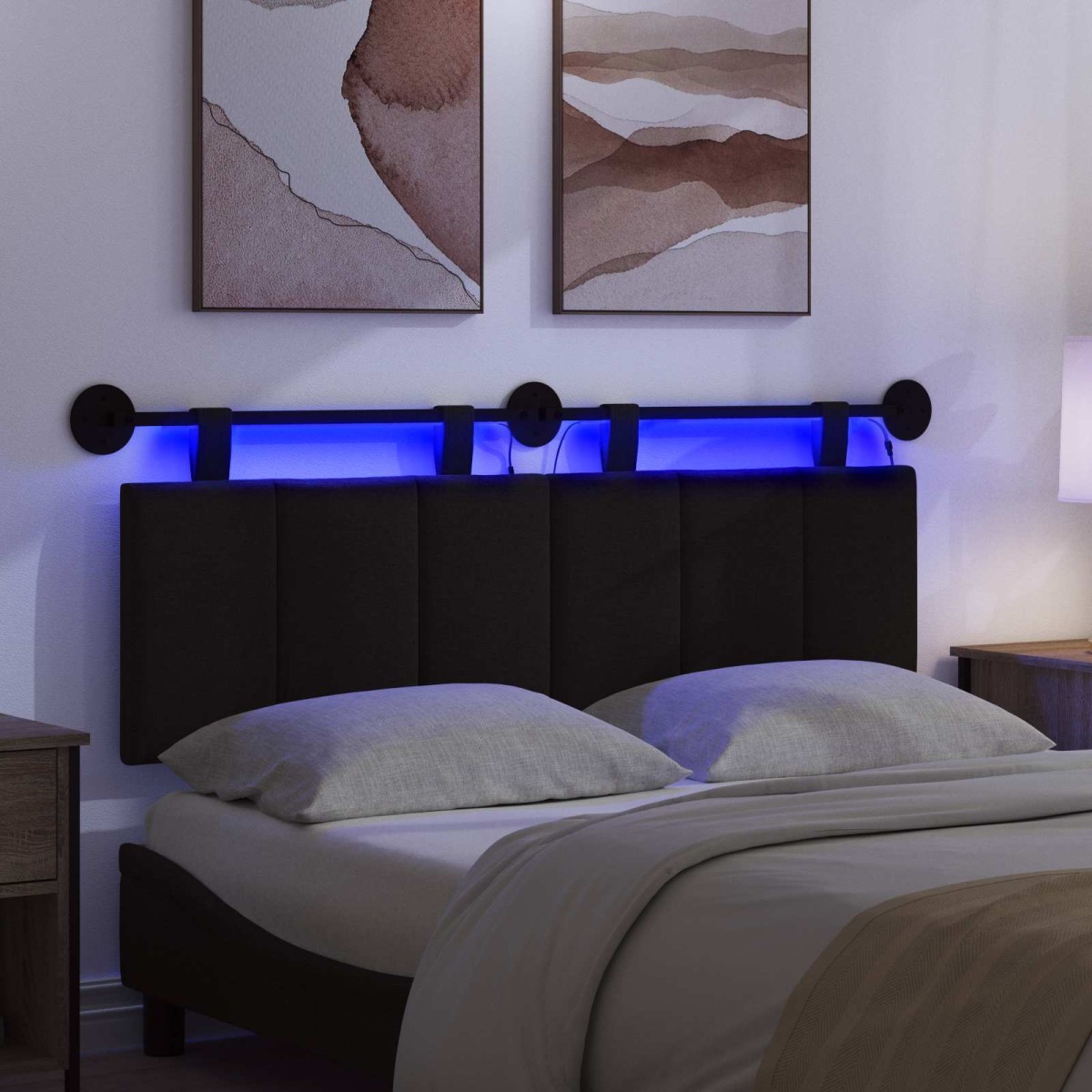 vidaXL Κεφαλάρι κρεβατιού κρεμαστό Με φωτισμό LED Μαύρο Ύφασμα