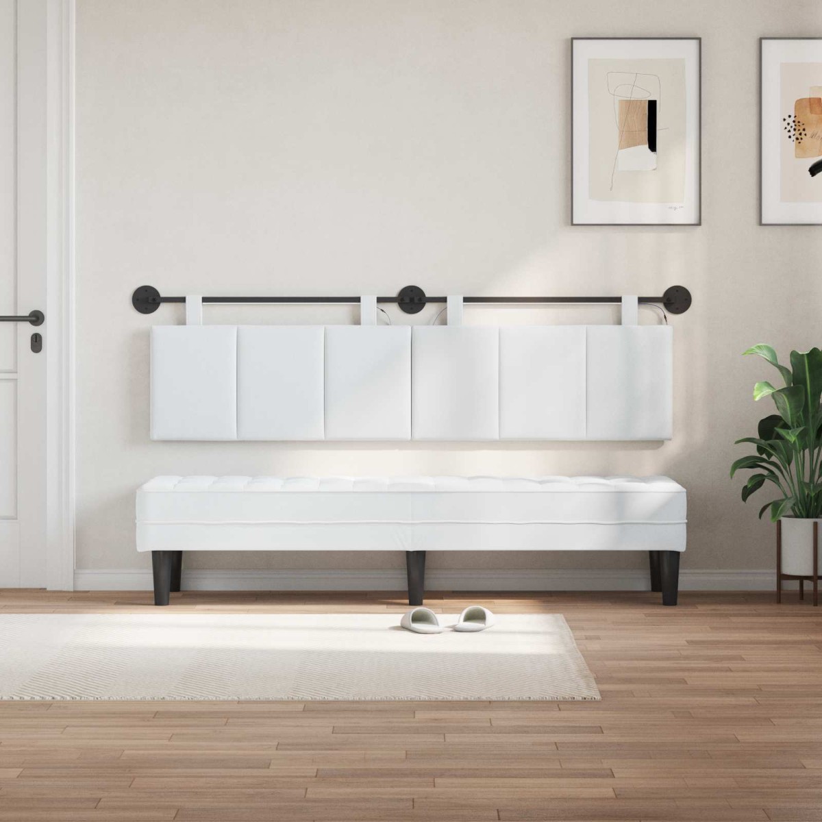 vidaXL Κεφαλάρι κρεβατιού κρεμαστό Με φωτισμό LED Λευκό Ύφασμα