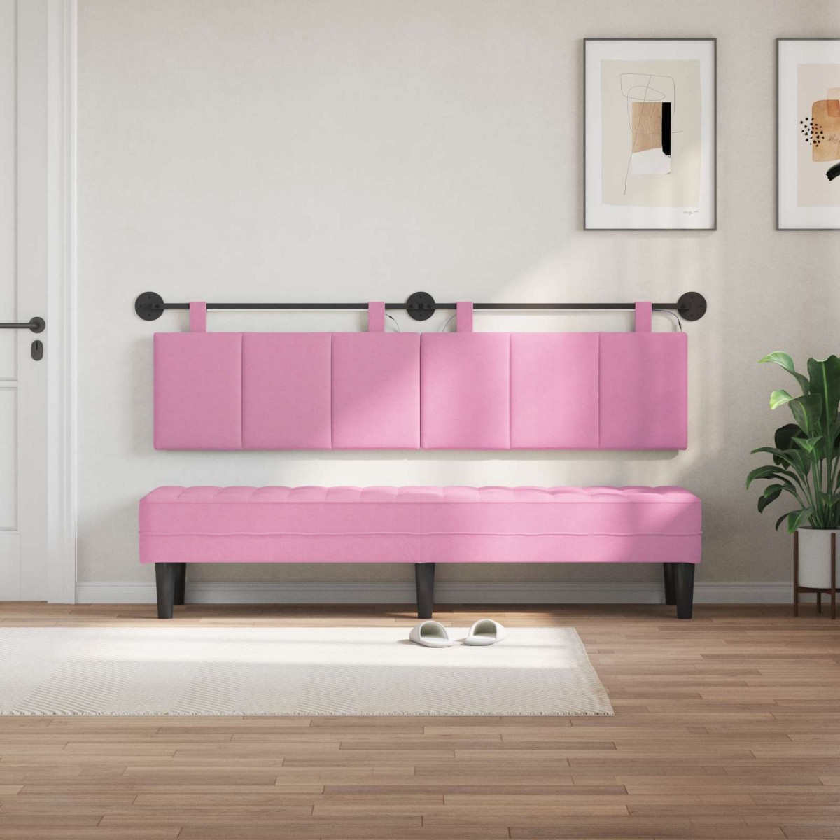 vidaXL Κεφαλάρι κρεβατιού κρεμαστό Με φωτισμό LED Ροζ Ύφασμα