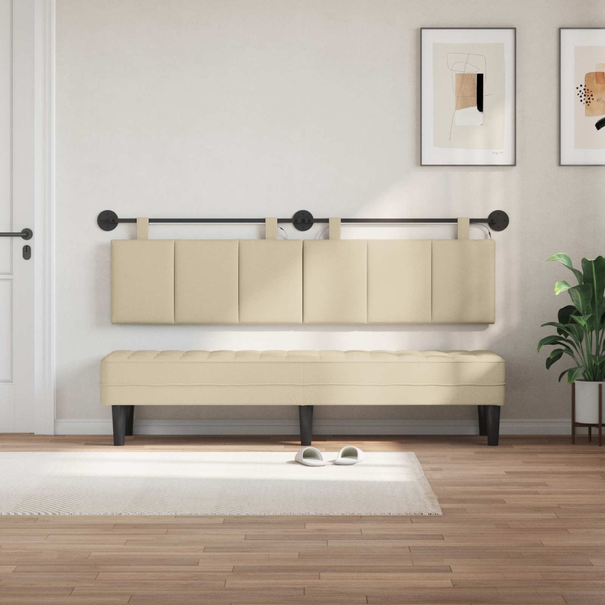 vidaXL Κεφαλάρι κρεβατιού κρεμαστό Με φωτισμό LED Κρεμ Ύφασμα