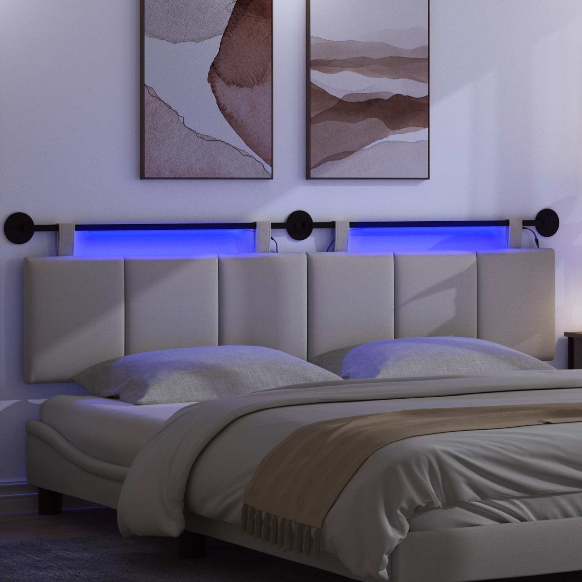 vidaXL Κεφαλάρι κρεβατιού κρεμαστό Με φωτισμό LED Σκίουρος Γκρί Ύφασμα