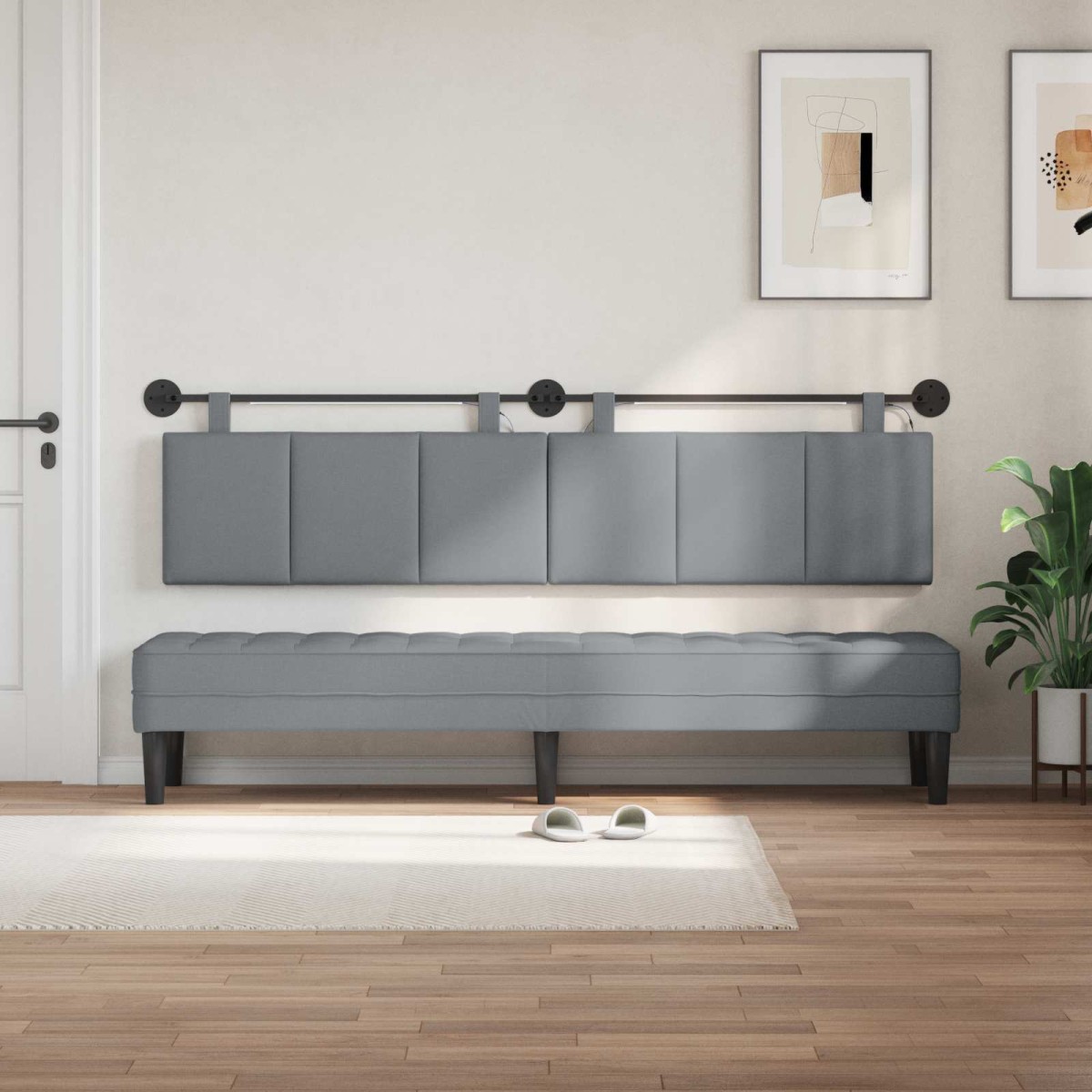 vidaXL Κεφαλάρι κρεβατιού κρεμαστό Με φωτισμό LED Ανοιχτό γκρι Ύφασμα
