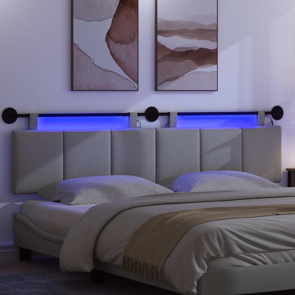 vidaXL Κεφαλάρι κρεβατιού κρεμαστό Με φωτισμό LED Ανοιχτό γκρι Ύφασμα