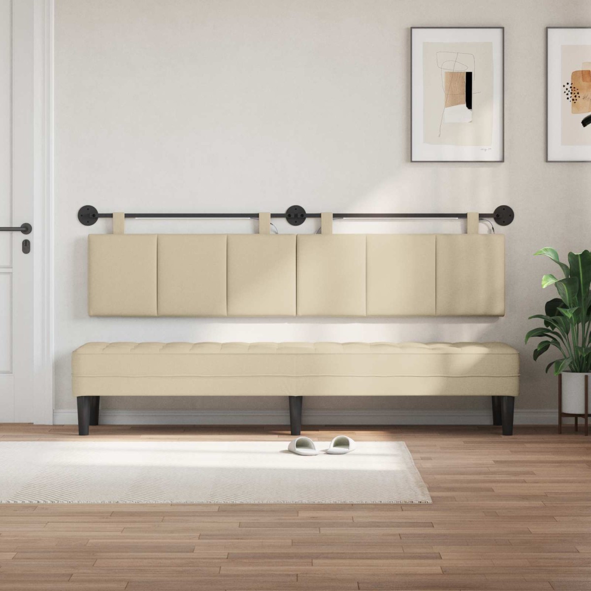 vidaXL Κεφαλάρι κρεβατιού κρεμαστό Με φωτισμό LED Κρεμ Ύφασμα