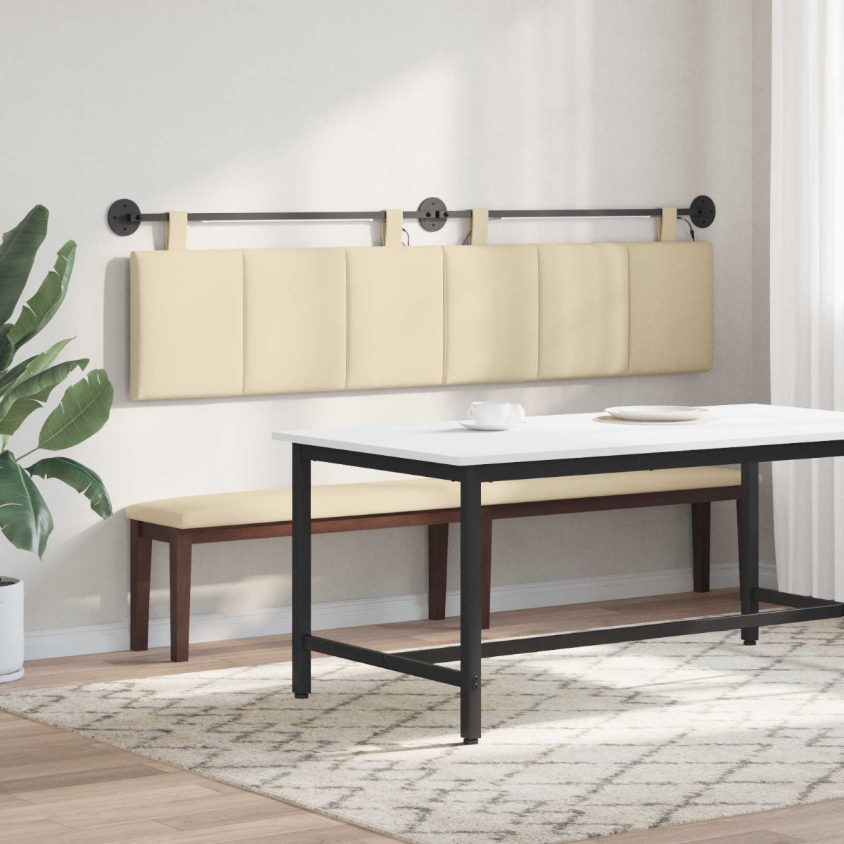 vidaXL Κεφαλάρι κρεβατιού κρεμαστό Με φωτισμό LED Κρεμ Ύφασμα