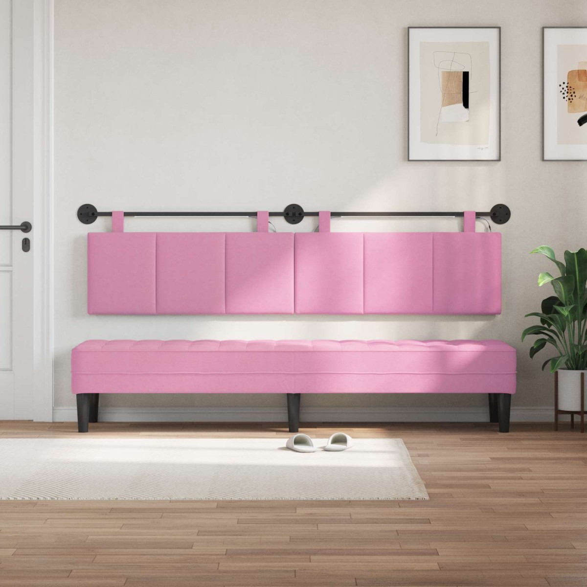 vidaXL Κεφαλάρι κρεβατιού κρεμαστό Με φωτισμό LED Ροζ Ύφασμα