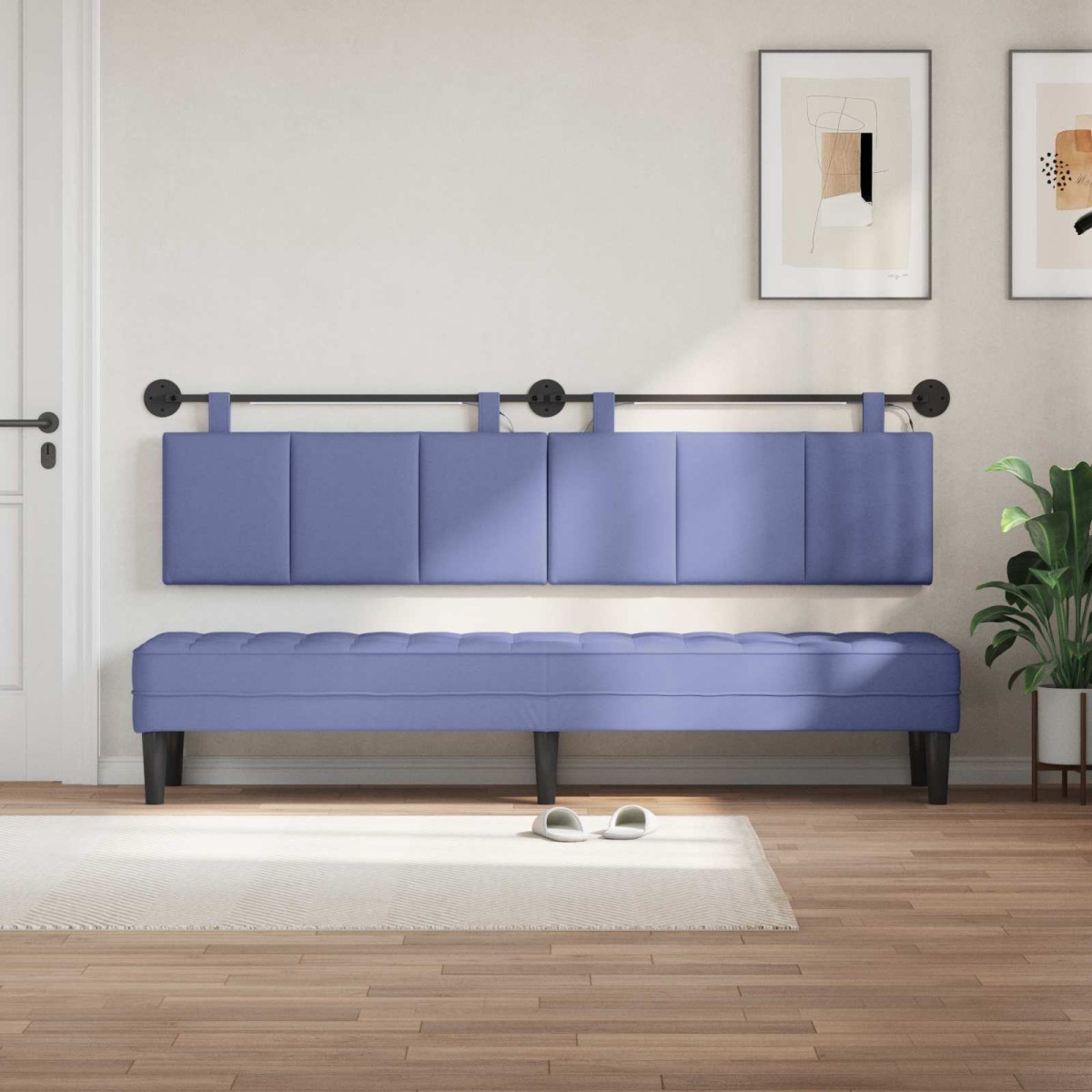 vidaXL Κεφαλάρι κρεβατιού κρεμαστό Με φωτισμό LED Μπλε τζην Ύφασμα