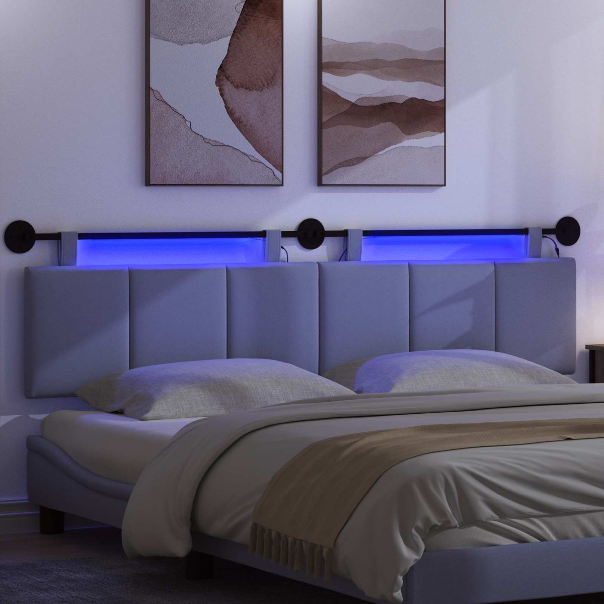 vidaXL Κεφαλάρι κρεβατιού κρεμαστό Με φωτισμό LED Μπλε τζην Ύφασμα