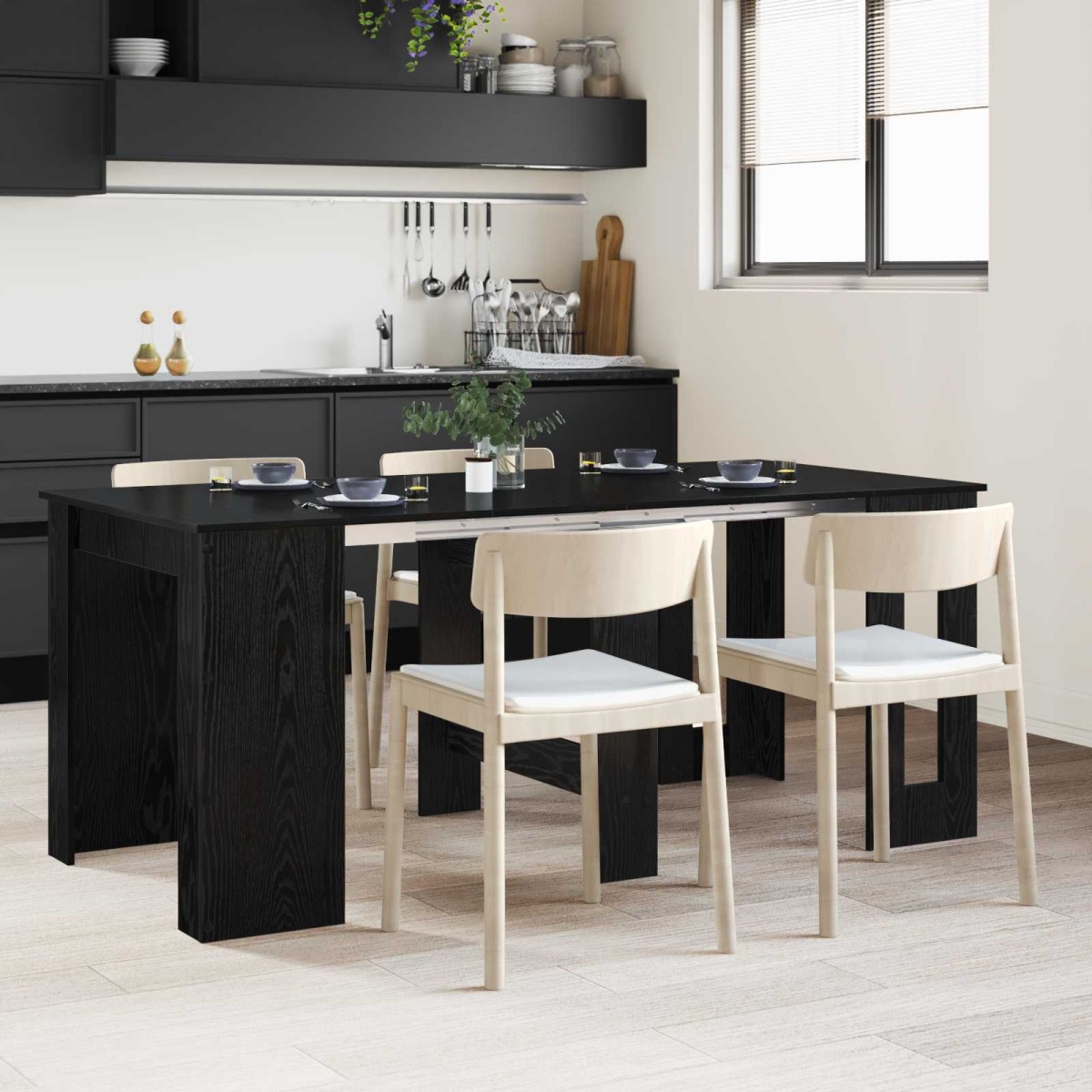 vidaXL Τραπέζι φαγητού 180 x 85 x 75 εκ Επεξεργασμένο Ξύλο Μαύρη Δρυς