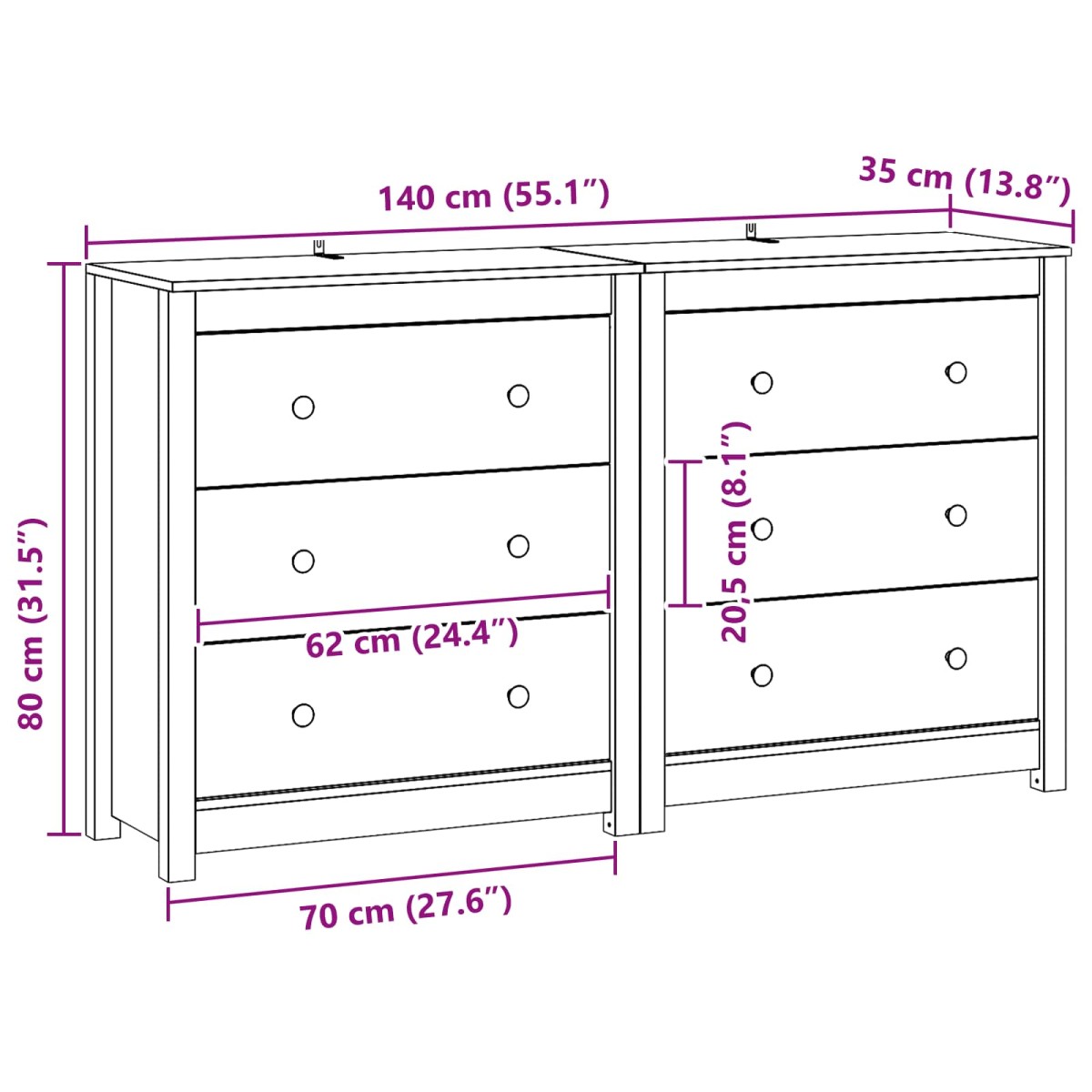 vidaXL Πλαϊνό γραφείο 2 τμχ. Κερωμένο Καφέ 140 x 35 x 80 εκ.