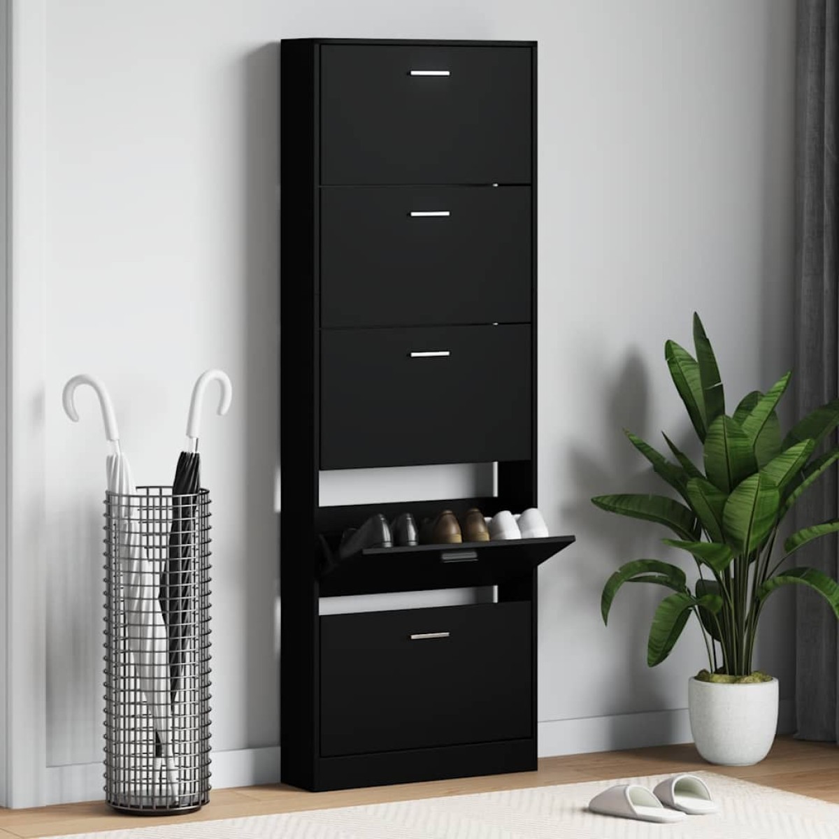 vidaXL Παπουτσοθήκη Μαύρη 59 x 17 x 169 εκ. από Επεξεργασμένο Ξύλο