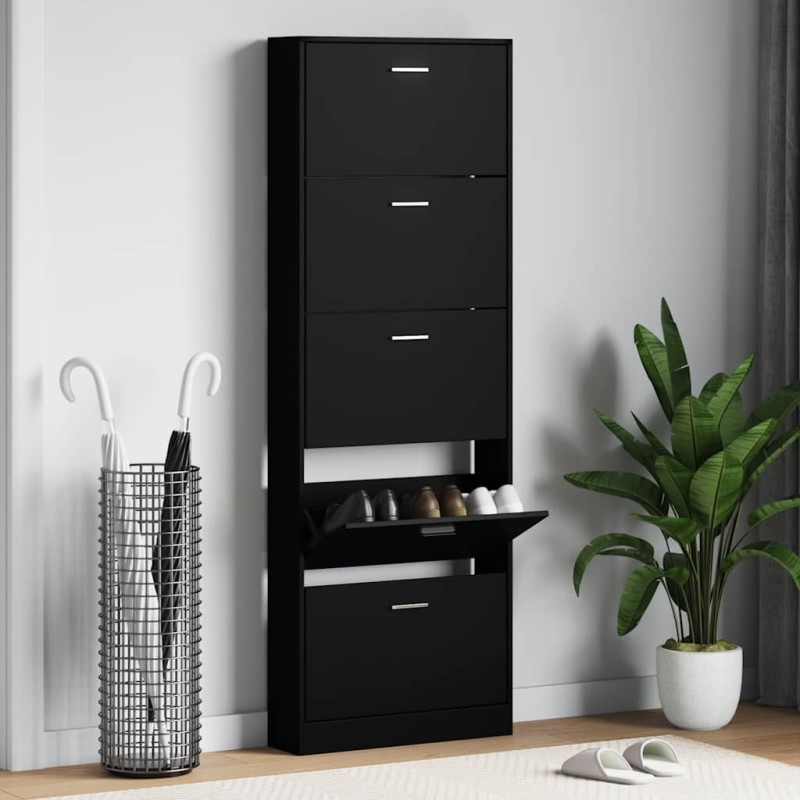 vidaXL Παπουτσοθήκη Μαύρη 59 x 17 x 169 εκ. από Επεξεργασμένο Ξύλο