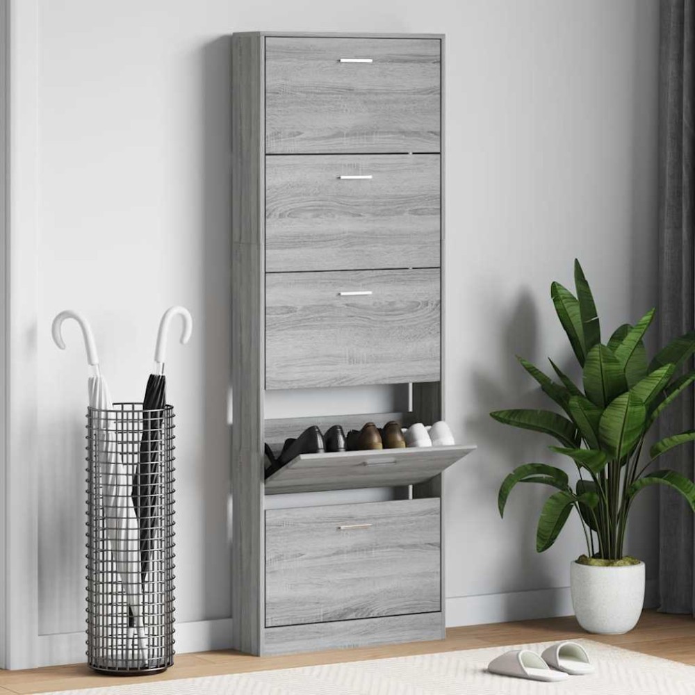 vidaXL Παπουτσοθήκη Γκρι Sonoma 59x17x169 εκ. από Επεξεργασμένο Ξύλο