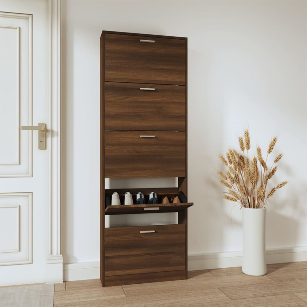 vidaXL Παπουτσοθήκη Καφέ Δρυς 59x17x169 εκ. από Επεξεργασμένο Ξύλο
