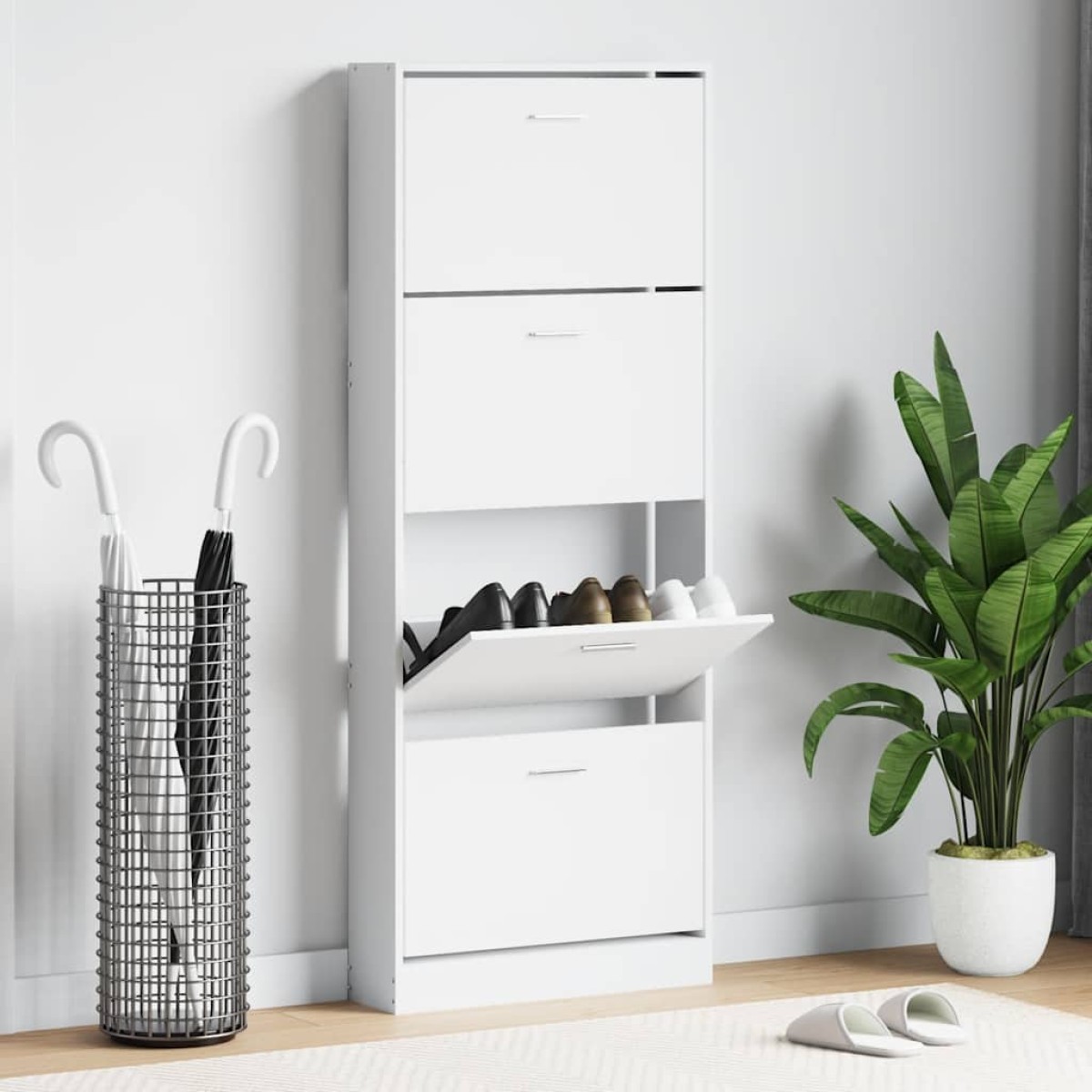 vidaXL Παπουτσοθήκη Γυαλιστερό Λευκό 59x17x150 εκ. Επεξεργασμένο Ξύλο