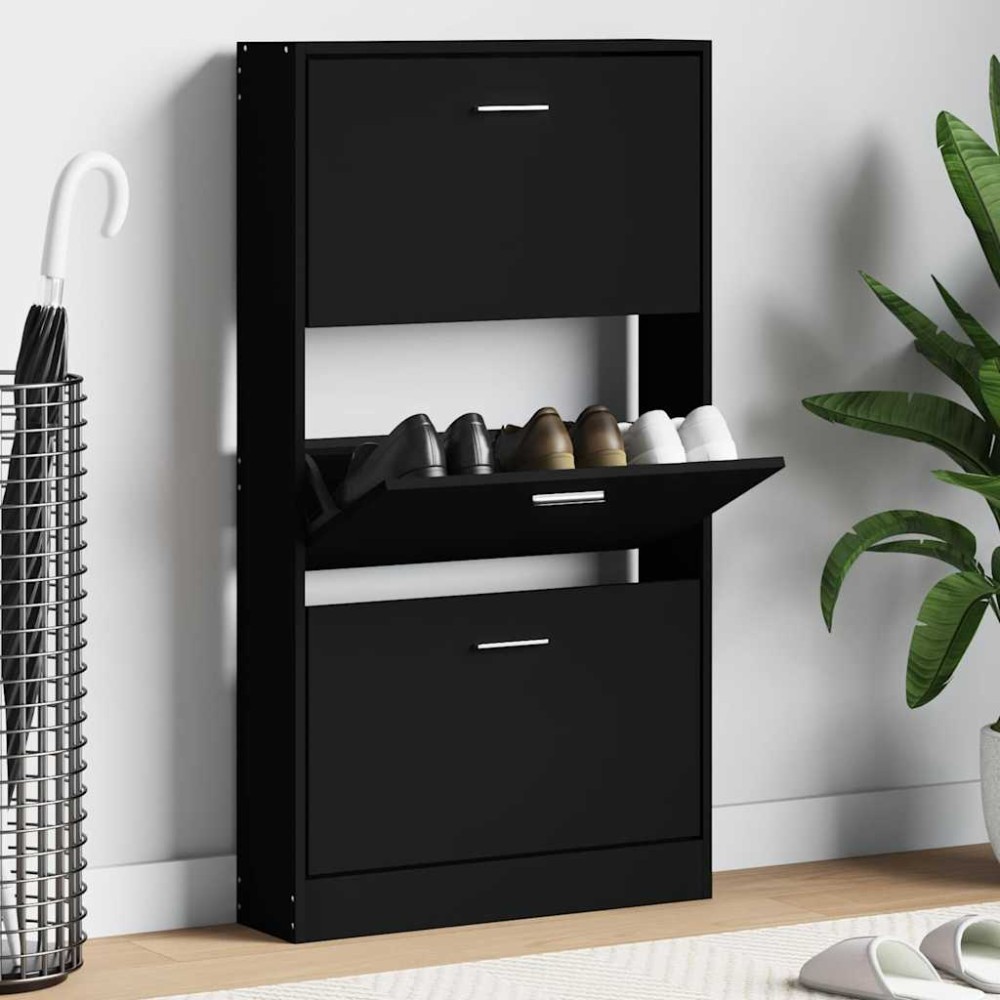 vidaXL Παπουτσοθήκη Μαύρη 59x17x108 εκ. από Επεξεργασμένο Ξύλο