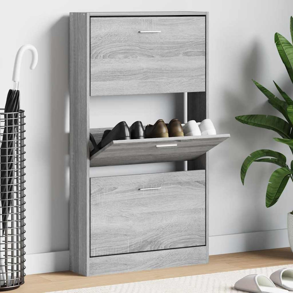 vidaXL Παπουτσοθήκη Γκρι Sonoma 59x17x108 εκ. από Επεξεργασμένο Ξύλο
