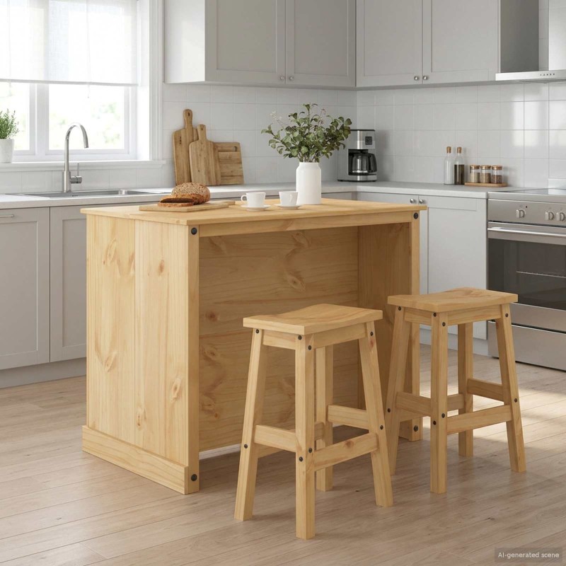 vidaXL Σετ Νησίδας Κουζίνας 3 τμχ. Κερί Μέλι 112 x 77 x 91,5 cm