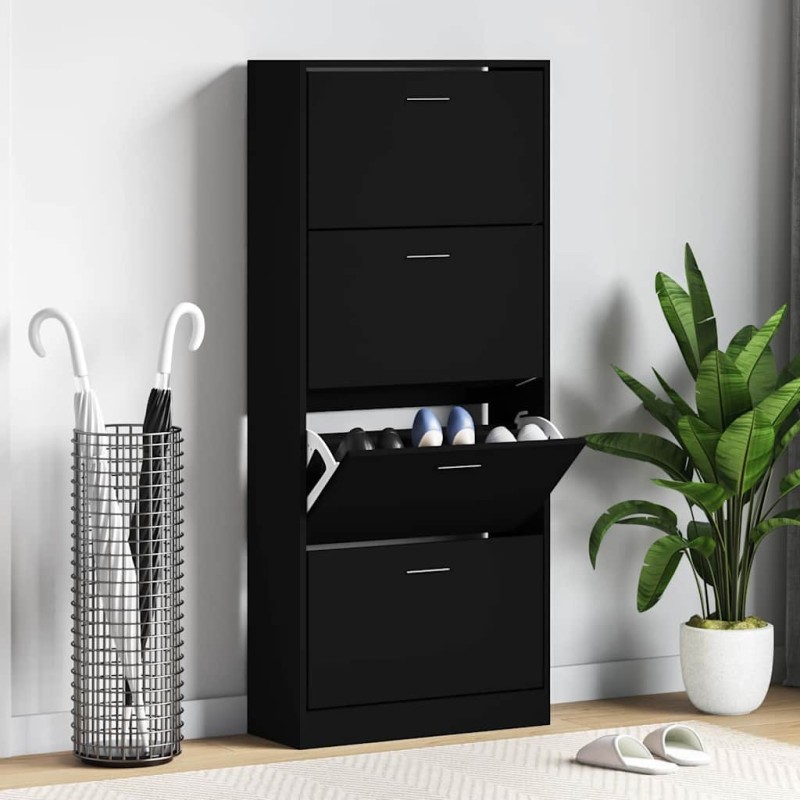 vidaXL Παπουτσοθήκη Μαύρη 63x24x147 εκ. από Επεξεργασμένο Ξύλο