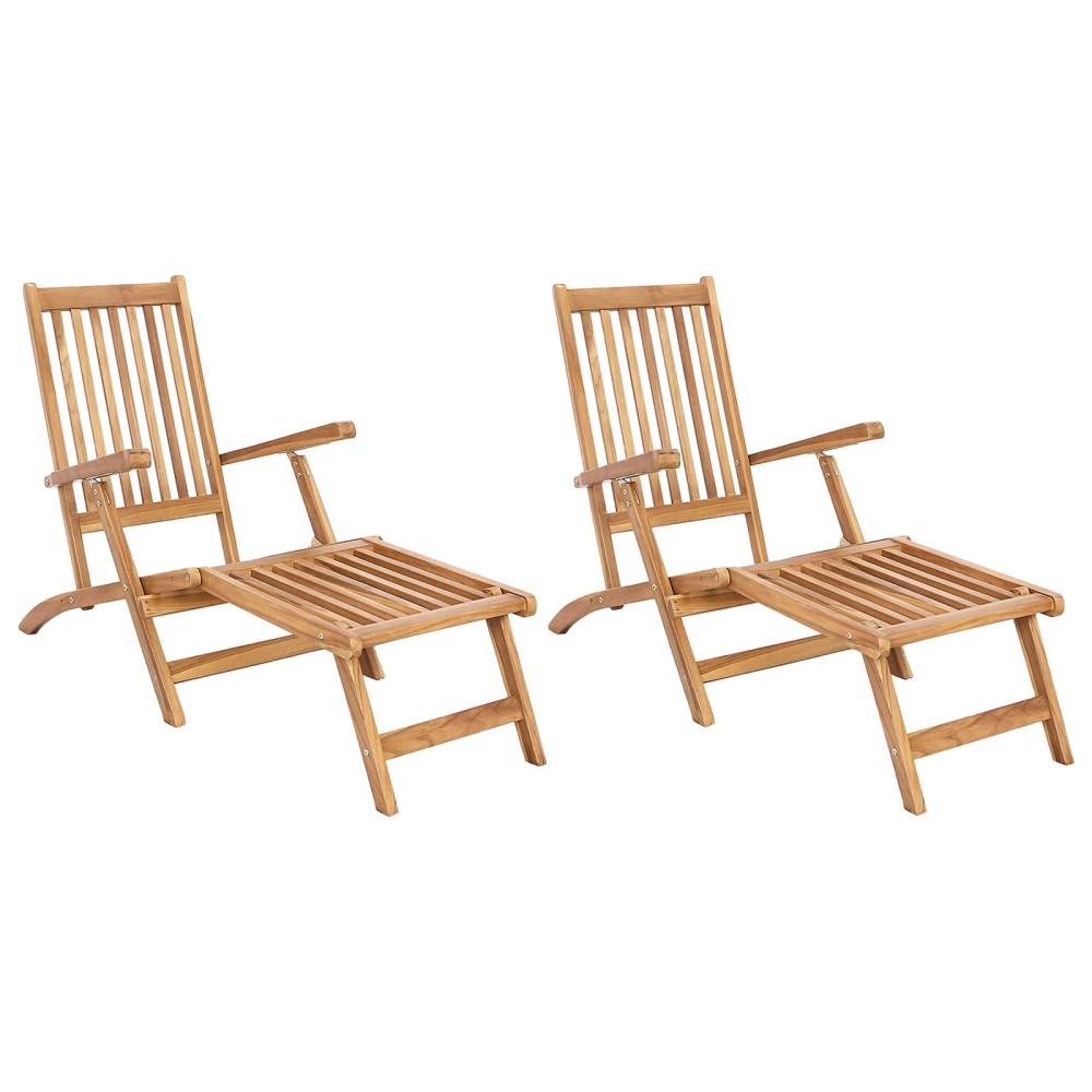 vidaXL Αναδιπλούμενη Πολυθρόνα Βεράντας 2 pcs Φυσικό Στερεό Ξύλο Τίκ