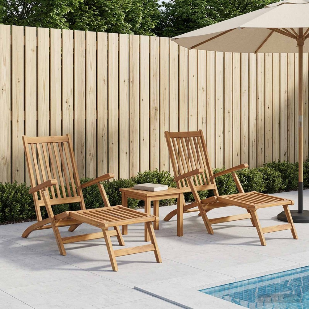 vidaXL Αναδιπλούμενη Πολυθρόνα Βεράντας 2 pcs Φυσικό Στερεό Ξύλο Τίκ