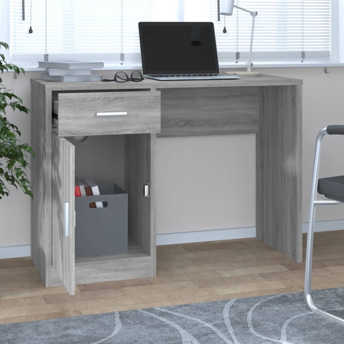 vidaXL Γραφείο με Συρτάρι & Ντουλάπι Γκρι Sonoma 100x40x73 εκ. Επ.Ξύλο