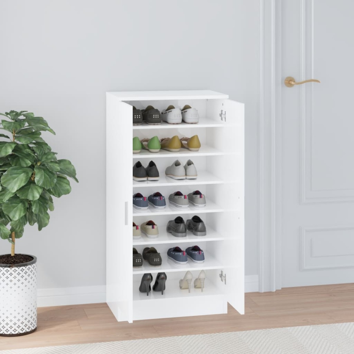 vidaXL Παπουτσοθήκη Γυαλιστερό Λευκό 55x35x108 εκ. Επεξεργασμένο Ξύλο